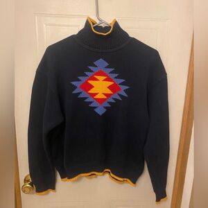 VTG 90’s Liz & Co. Navy Aztec Rollneck Knit Sweater L